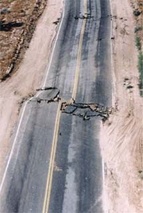 Shearing of a highway as the result of an earthquake